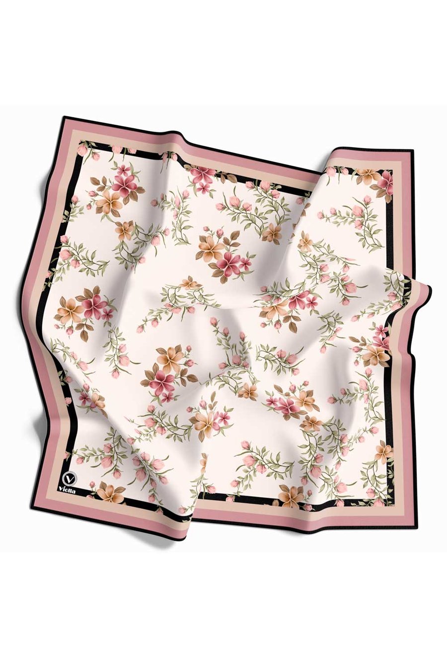 Rayon Çiçek Desenli Pudra Renkli 90x90 Eşarp (İpek İçermez) Dikim Şekli : El Dikişi