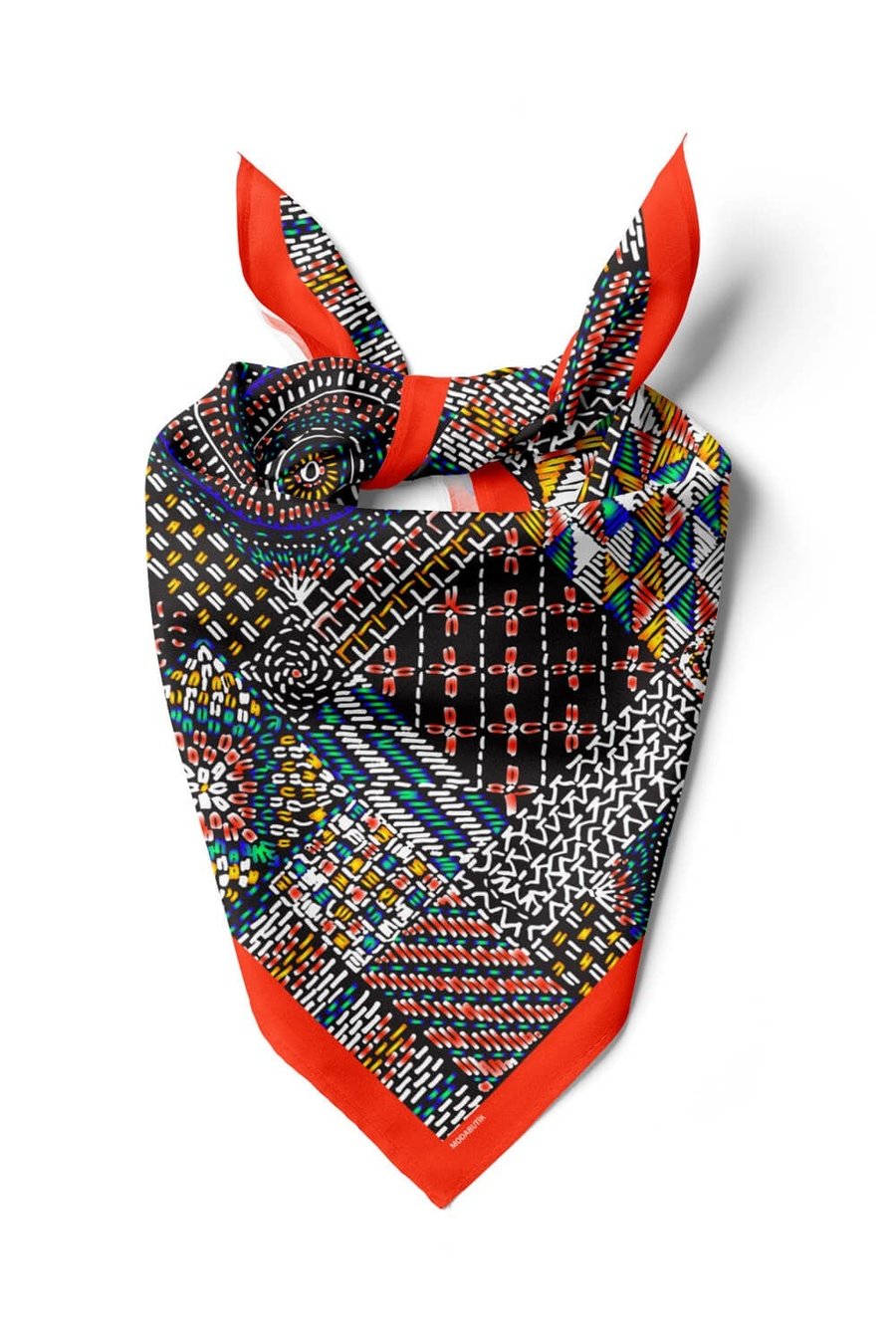 Violla F49 Kadın Patchwork Desenli Bandana 50x50 Kırmızı Siyah DG0326-22