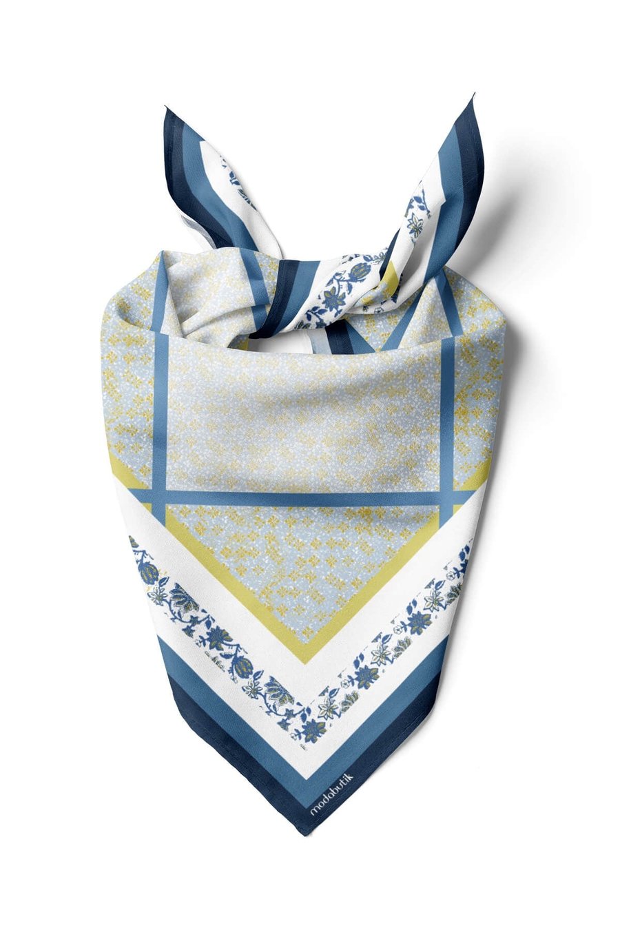G15 Kadın Sarı Mavi Dora Desenli 50x50 Bandana