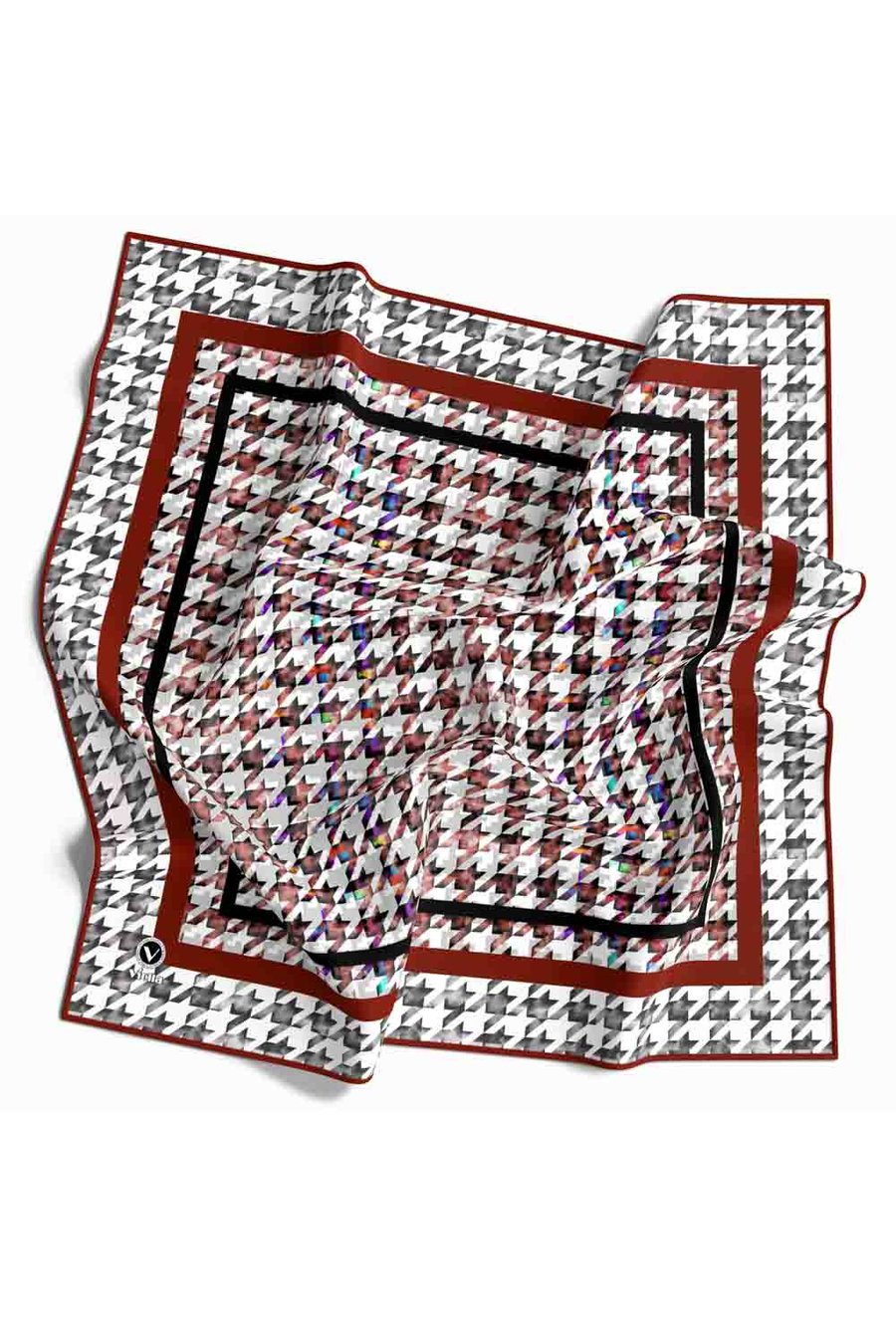 Twill Kazayağı Desenli Bordo Renkli 90x90 Eşarp (İpek İçermez) Kenar Dikiş Şekli El Dikişli