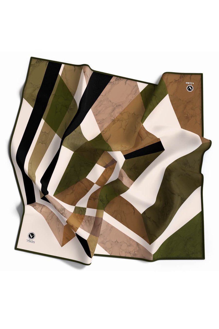 Twill Mermer Desenli Haki Renkli 90x90 Eşarp (İpek İçermez) Kenar Dikiş Şekli El Dikişli