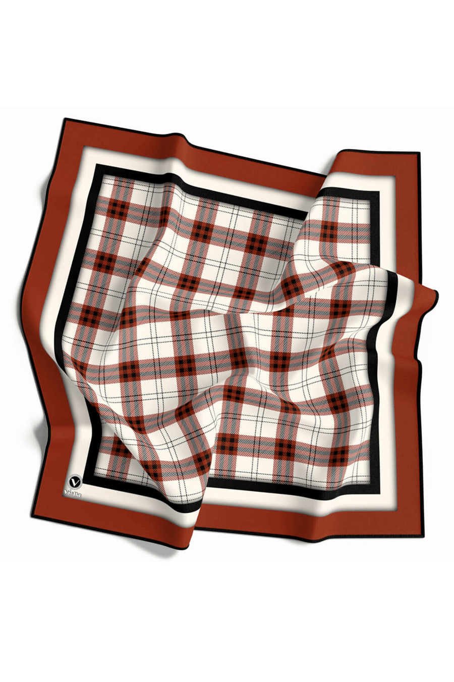 Twill Ekose Desenli Taba Renkli 90x90 Eşarp (İpek İçermez) Kenar Dikiş Şekli El Dikişli