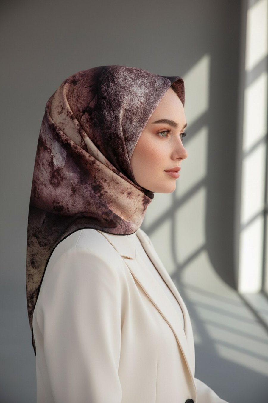 % 57 İPEK % 43 VİSKON Twill İpek Dokulu Ve Geometrik Desenli Pudra - Somon Renkli 90x90 Eşarp Dikim Şekli : El Dikişi