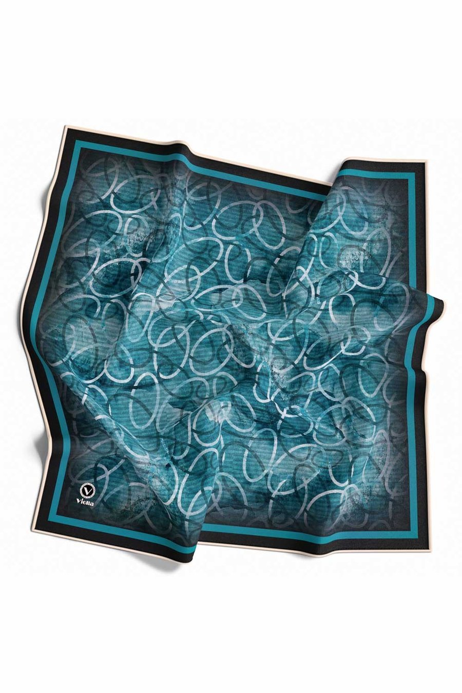 Kristal Geometrik Desenli Petrol Mavisi Renkli 90x90 Eşarp (İpek İçermez) Kenar Dikiş Şekli El Dikişli