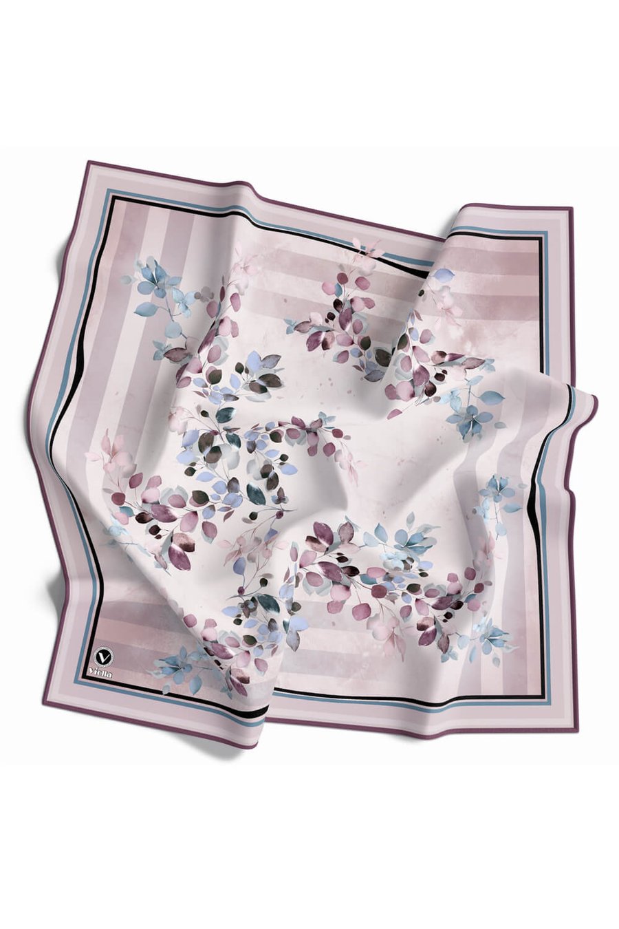 Twill Çiçek Desenli Mor Renkli 90x90 Eşarp (İpek İçermez) Kenar Dikiş Şekli El Dikişli