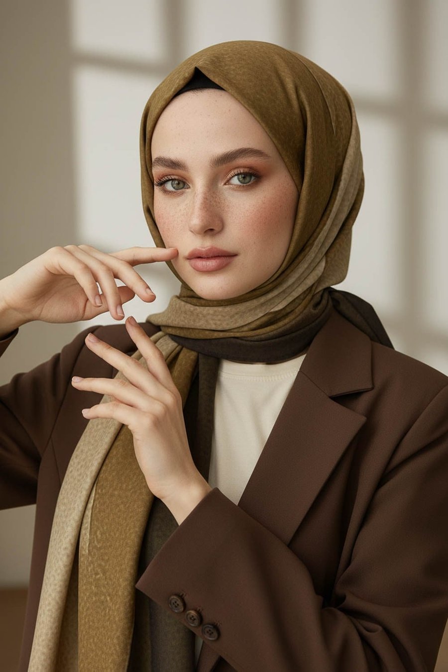 KREP DALGA DESENLİ BEJ RENKLİ 75X195 KIRIŞMAZ ŞAL