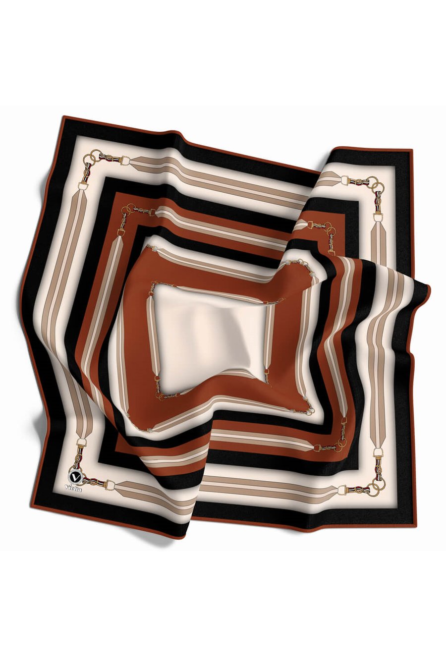 Twill Kemer Desenli Taba Renkli 90x90 Eşarp (İpek İçermez) Dikim Şekli : El Dikişi