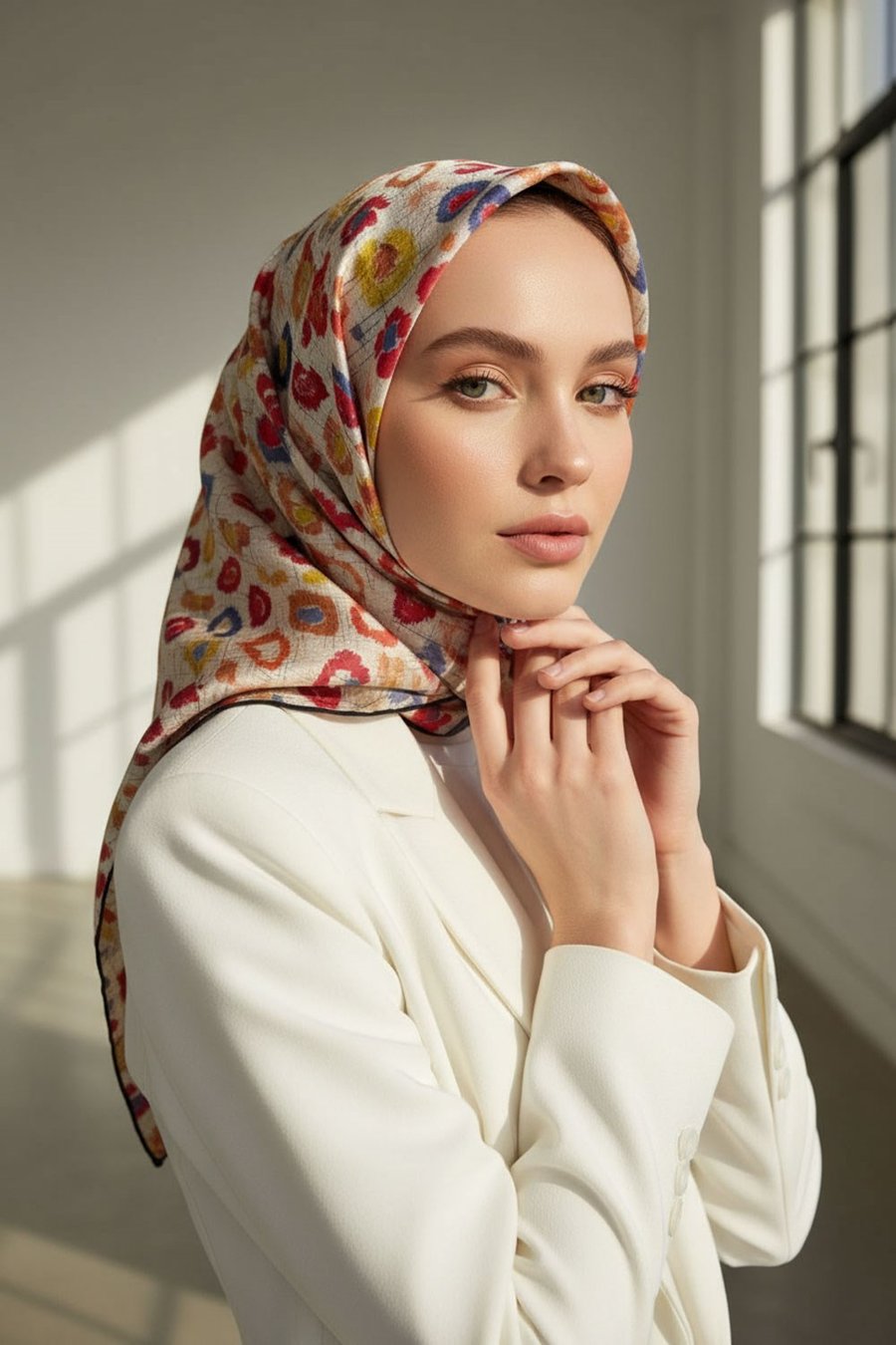 %100 Twill İpek Renkli Leopar Desenli Turuncu - Sarı Renkli 90x90 Eşarp Kenar Dikiş Şekli El Dikişli