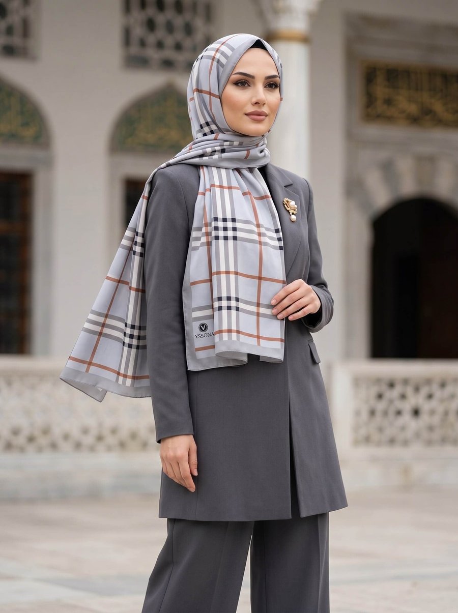 KREP EKOSE DESENLİ GRİ RENKLİ 75X195 KIRIŞMAZ ŞAL