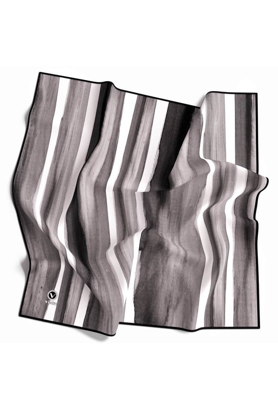 Twill Suluboya Çizgi Desenli Siyah - Beyaz Renkli 90x90 Eşarp (İpek İçermez) Kenar Dikiş Şekli El Dikişli