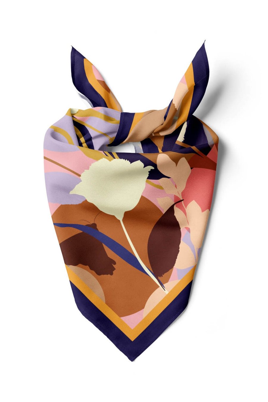 Violla Z23 Kadın Kahverengi Krem Lale Desenli 50x50 Bandana - DG0887