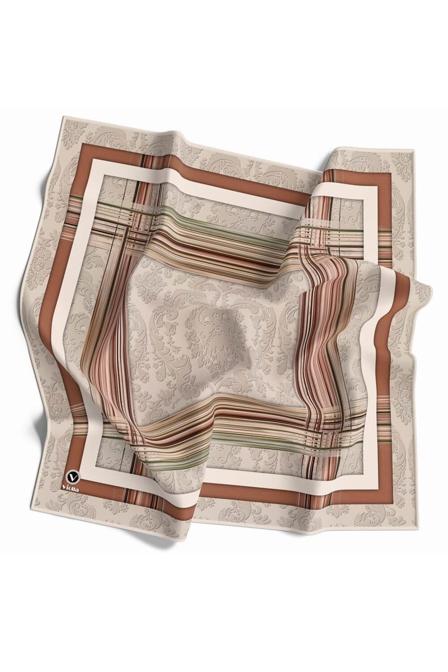 Soft Çerçeveli ve Batik Desenli Bakır Renkli 90x90 Eşarp (İpek İçermez) Kenar Dikiş Şekli El Dikişli