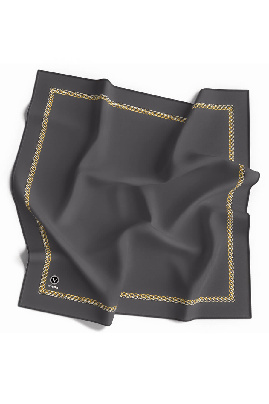 Twill Kenar Motifi Zincir Desenli Füme Renkli 90x90 Dikim Şekli : El Dikişi Eşarp (İpek İçermez)