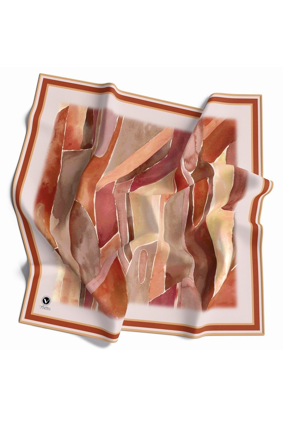 Kristal Suluboya Dokulu Geometrik Desenli Taba Renkli 90x90 Eşarp (İpek İçermez) Kenar Dikiş Şekli El Dikişli