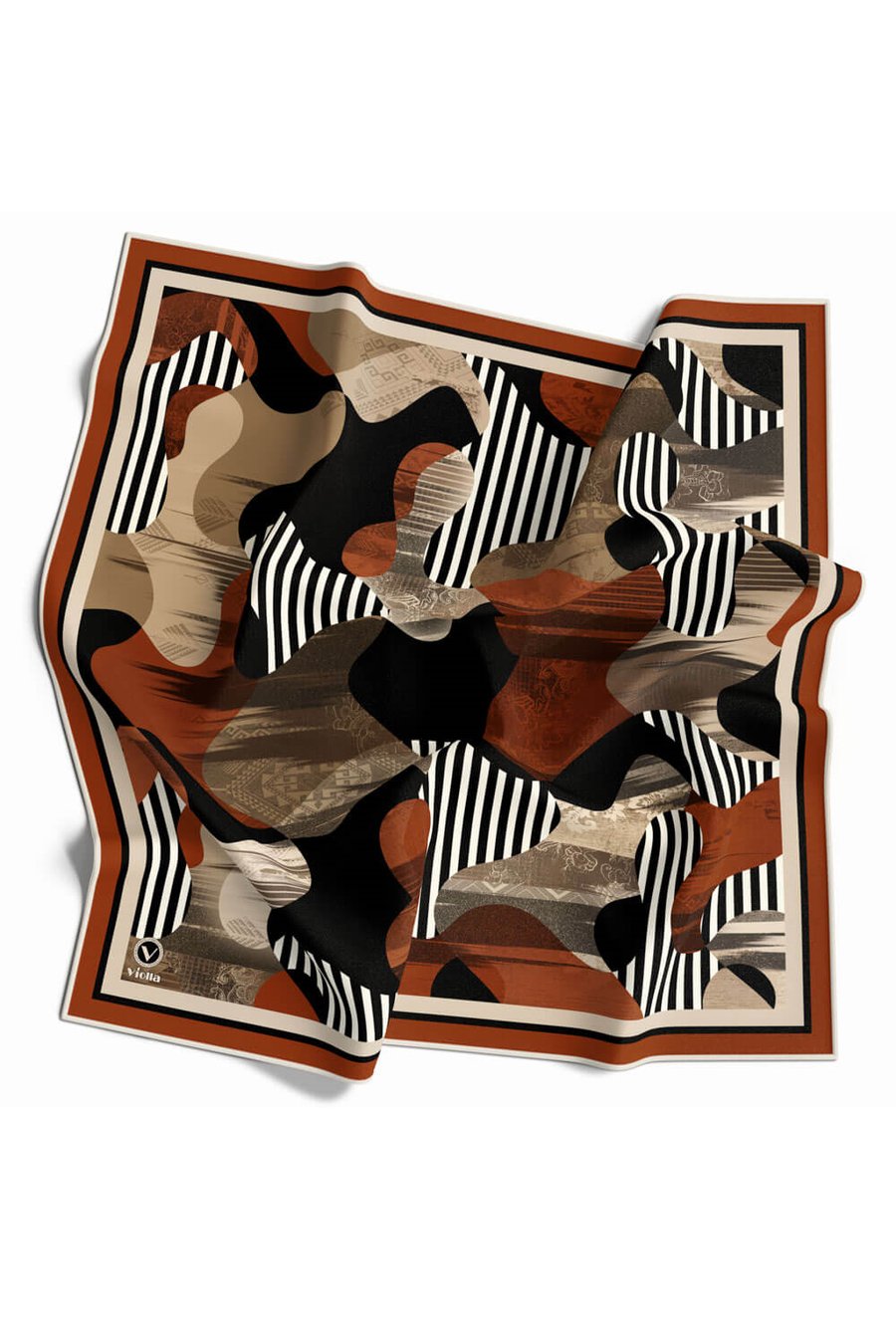 Twill Çizgili Geometrik Desenli Taba Renkli 90x90 Eşarp (İpek İçermez)