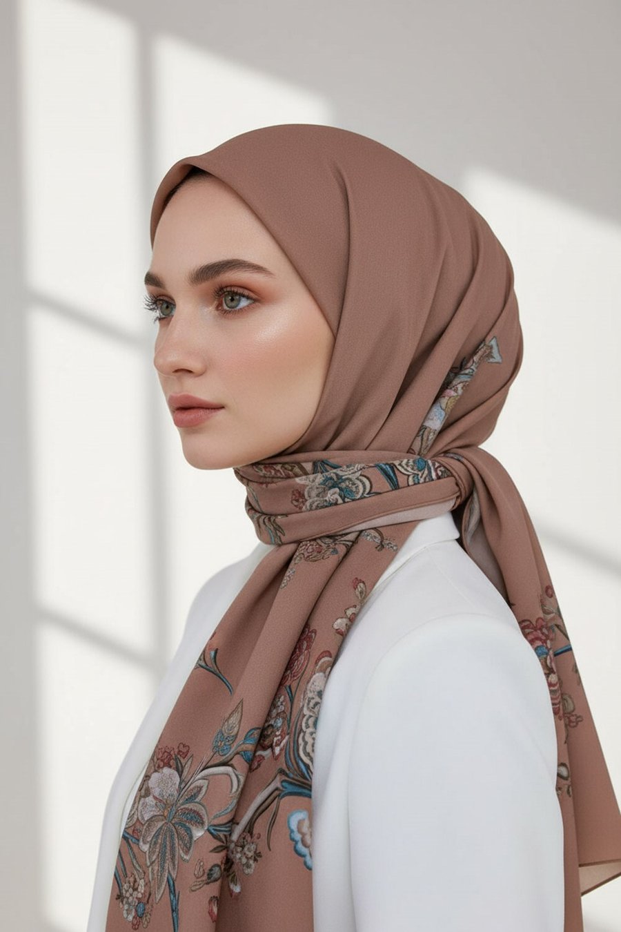 KREP NAKIŞ ÇİÇEK DESENLİ BAKIR RENKLİ 75X195 KIRIŞMAZ ŞAL