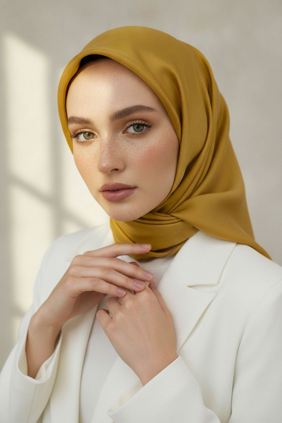 %100 Twill İpek Düz Gold Renkli Daha Tok Exclusive Serisi 90x90 Eşarp Dikim Şekli : El Dikişi