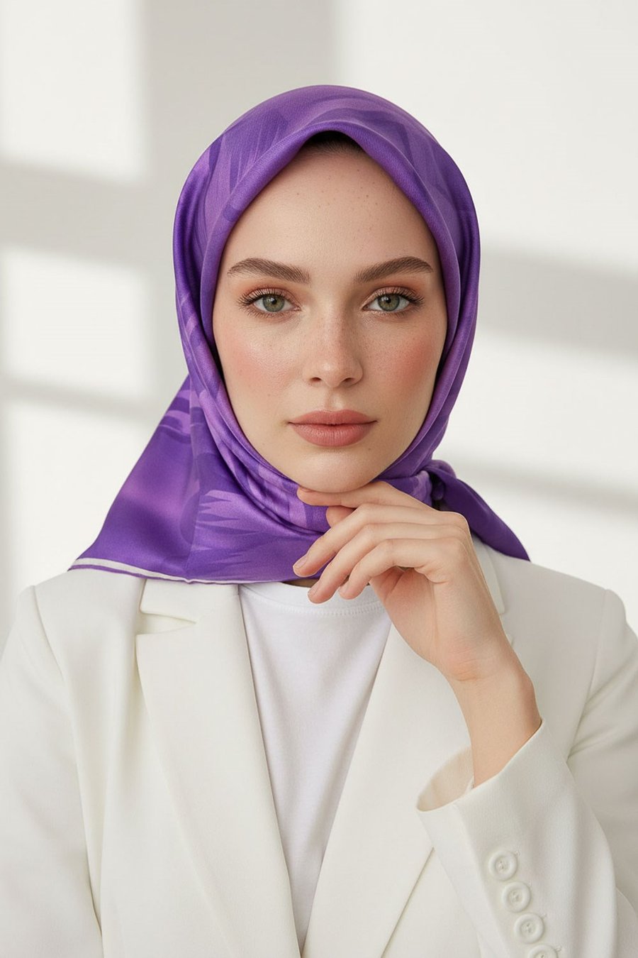 100% Twill İpek Çiçek Desenli Lila Renkli 90x90 Dikim Şekli : El Dikişi Eşarp
