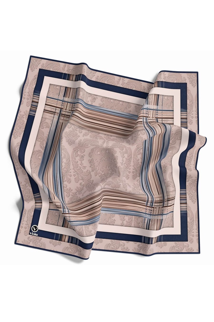 Soft Çerçeveli ve Batik Desenli Lacivert Renkli 90x90 Eşarp (İpek İçermez) Kenar Dikiş Şekli El Dikişli