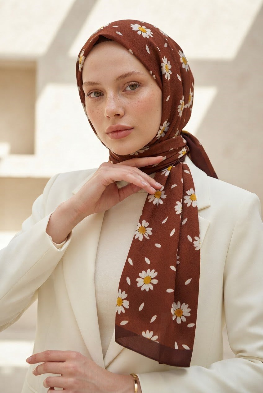KREP PAPATYA DESENLİ BORDO RENKLİ 75X195 KIRIŞMAZ ŞAL