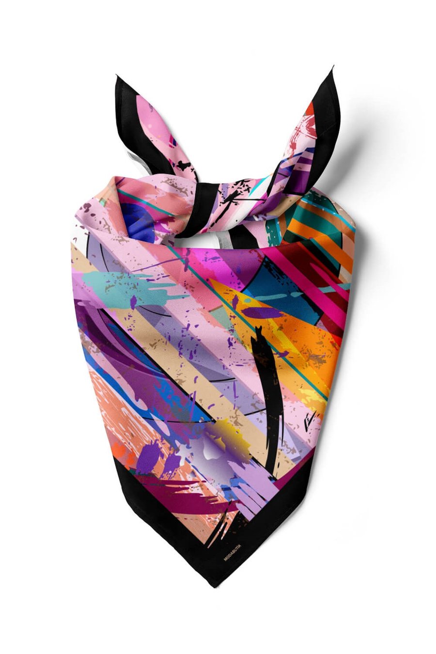 Violla Z18 Kadın Yağlı Boya Desenli Bandana 50x50 Mavi DG0269-22 Snz