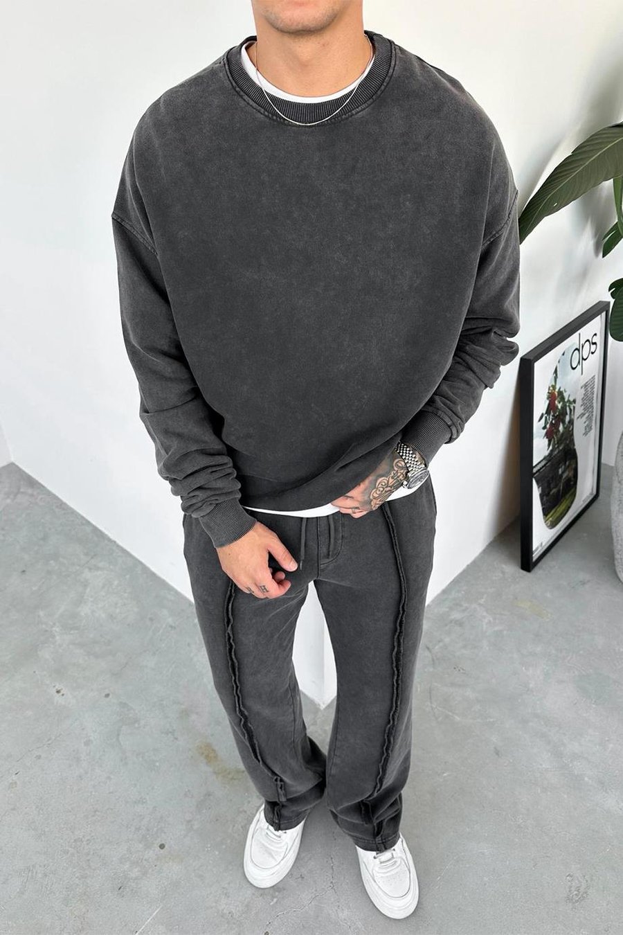 Acid Wash Basic Yıkamalı Oversize Sweat