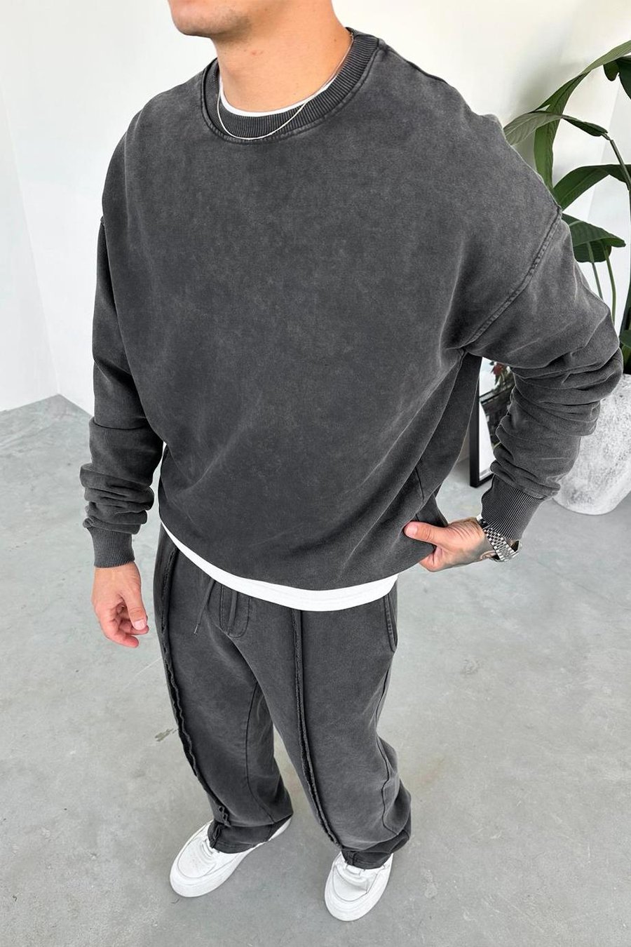 Acid Wash Basic Yıkamalı Oversize Sweat