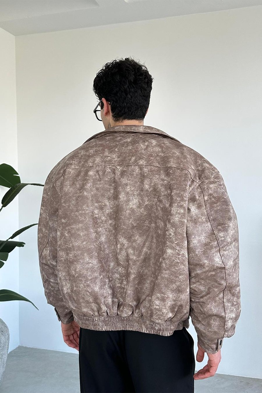 Acid Wash Kiremit Bomber Oversize Deri Ceket