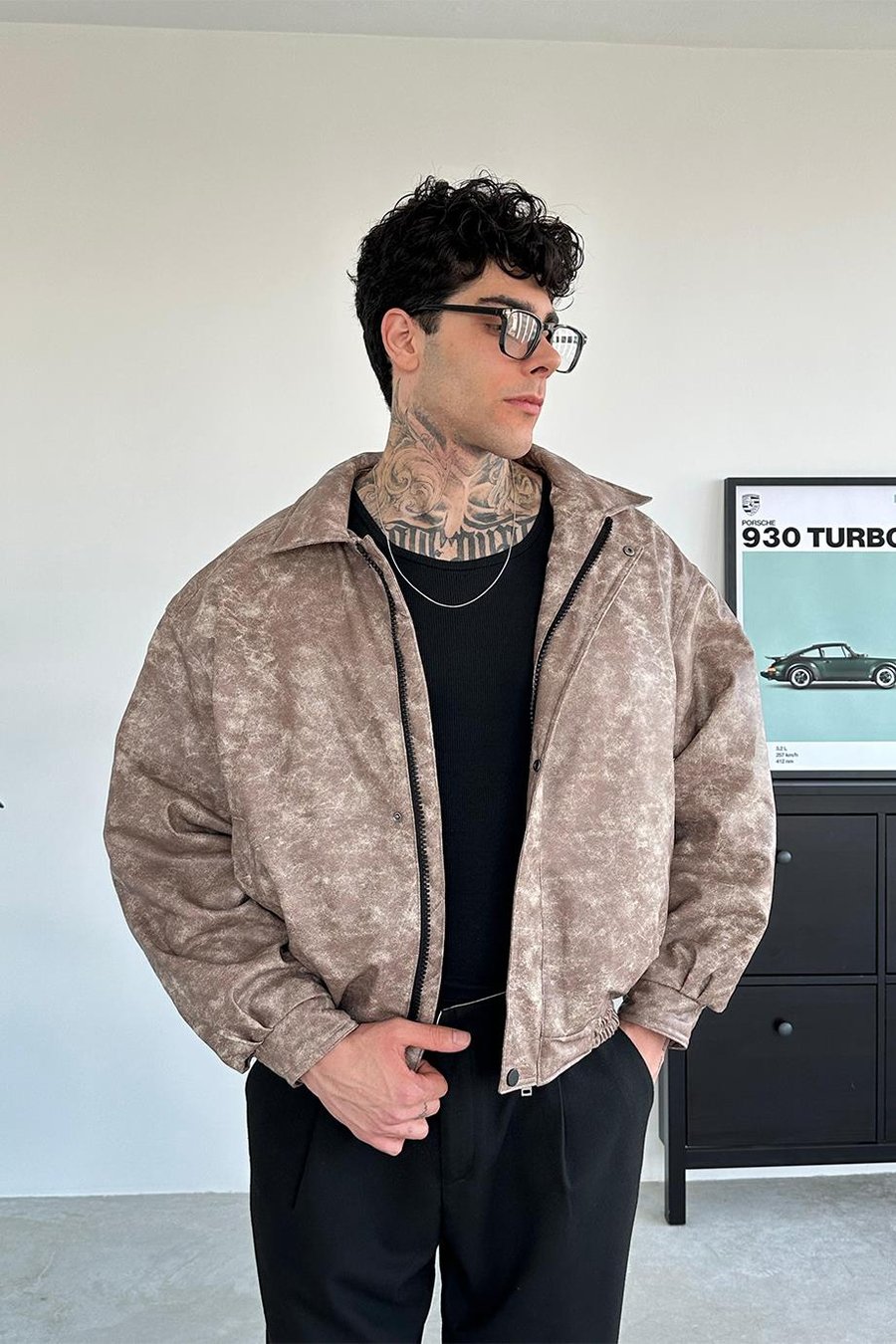 Acid Wash Kiremit Bomber Oversize Deri Ceket