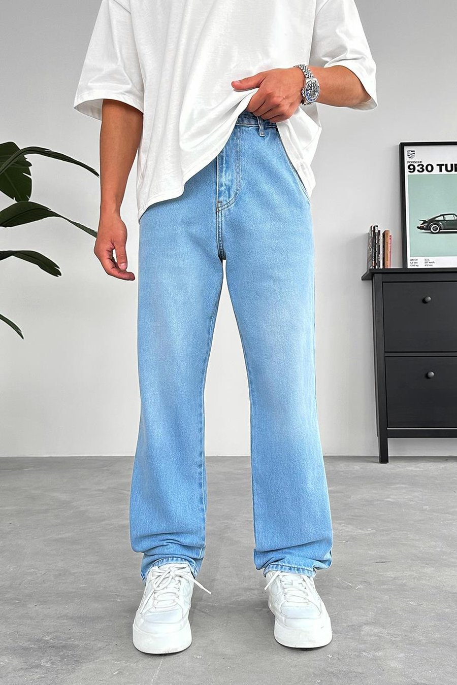 Açık Buz Mavi Yan Cepli Basic Baggy Pantolon