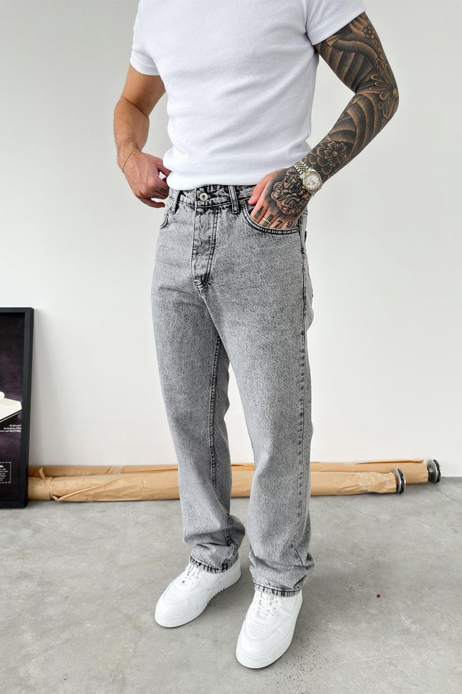 Açık Gri Basic Baggy Pantolon