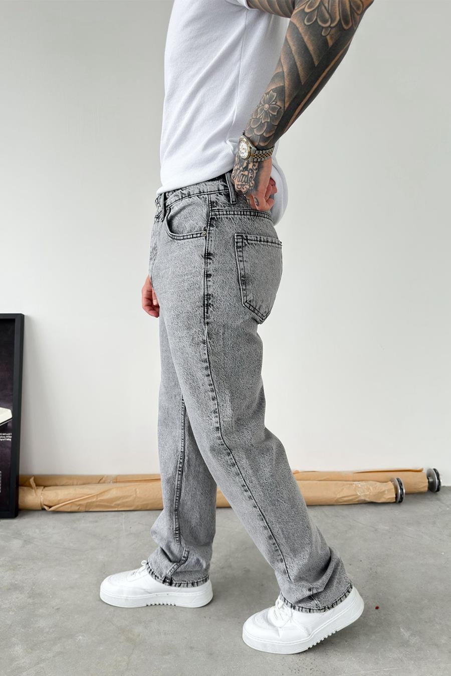 Açık Gri Basic Baggy Pantolon