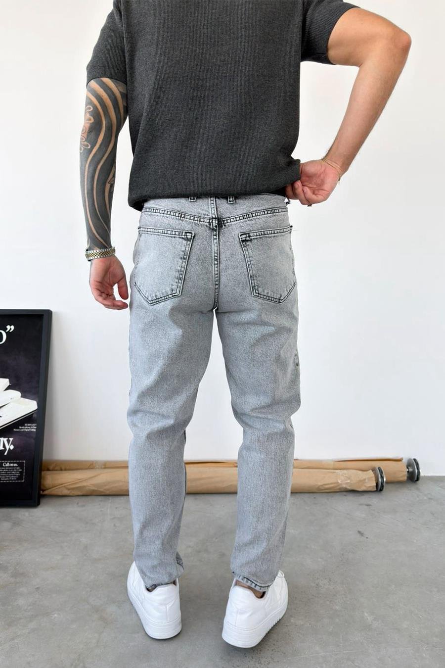 Açık Gri Basic Boyfriend Pantolon