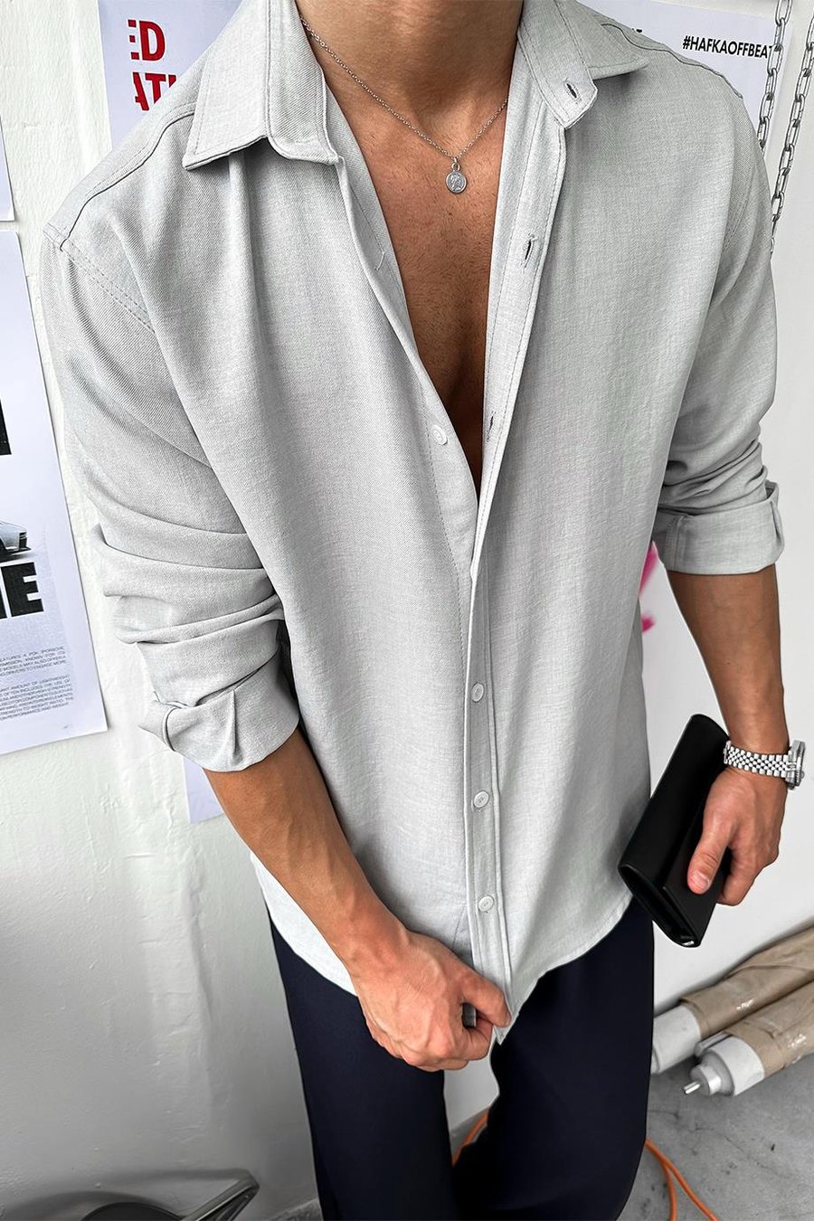 Açık Gri Basic Relaxed Gömlek