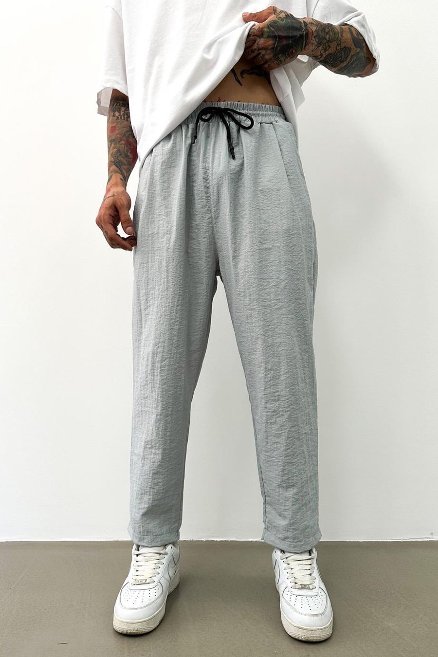 Açık Gri GRJ Paraşüt Relaxed Fit Pantolon