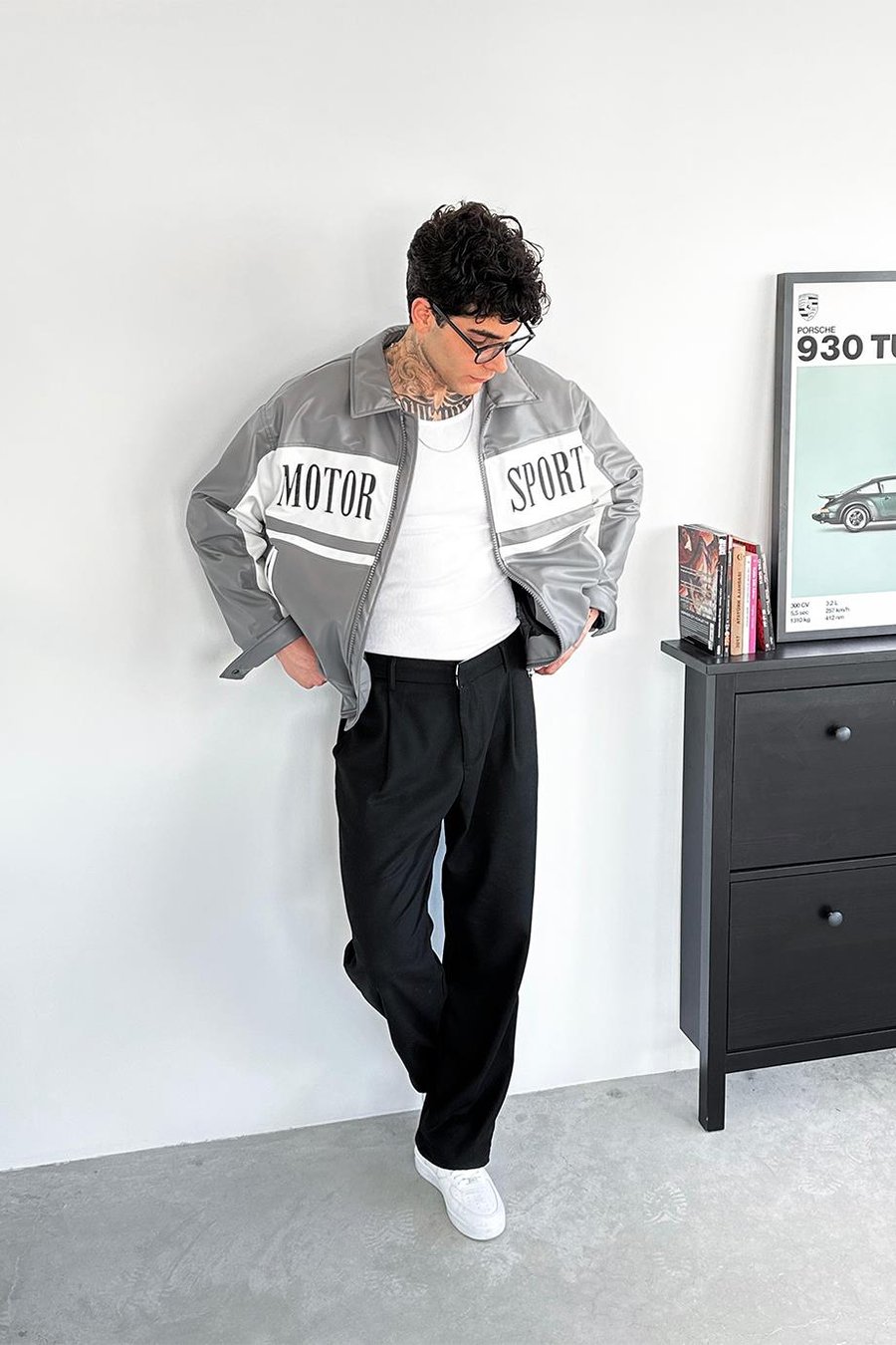 Açık Gri Motorsport Bomber Yarışçı Ceket