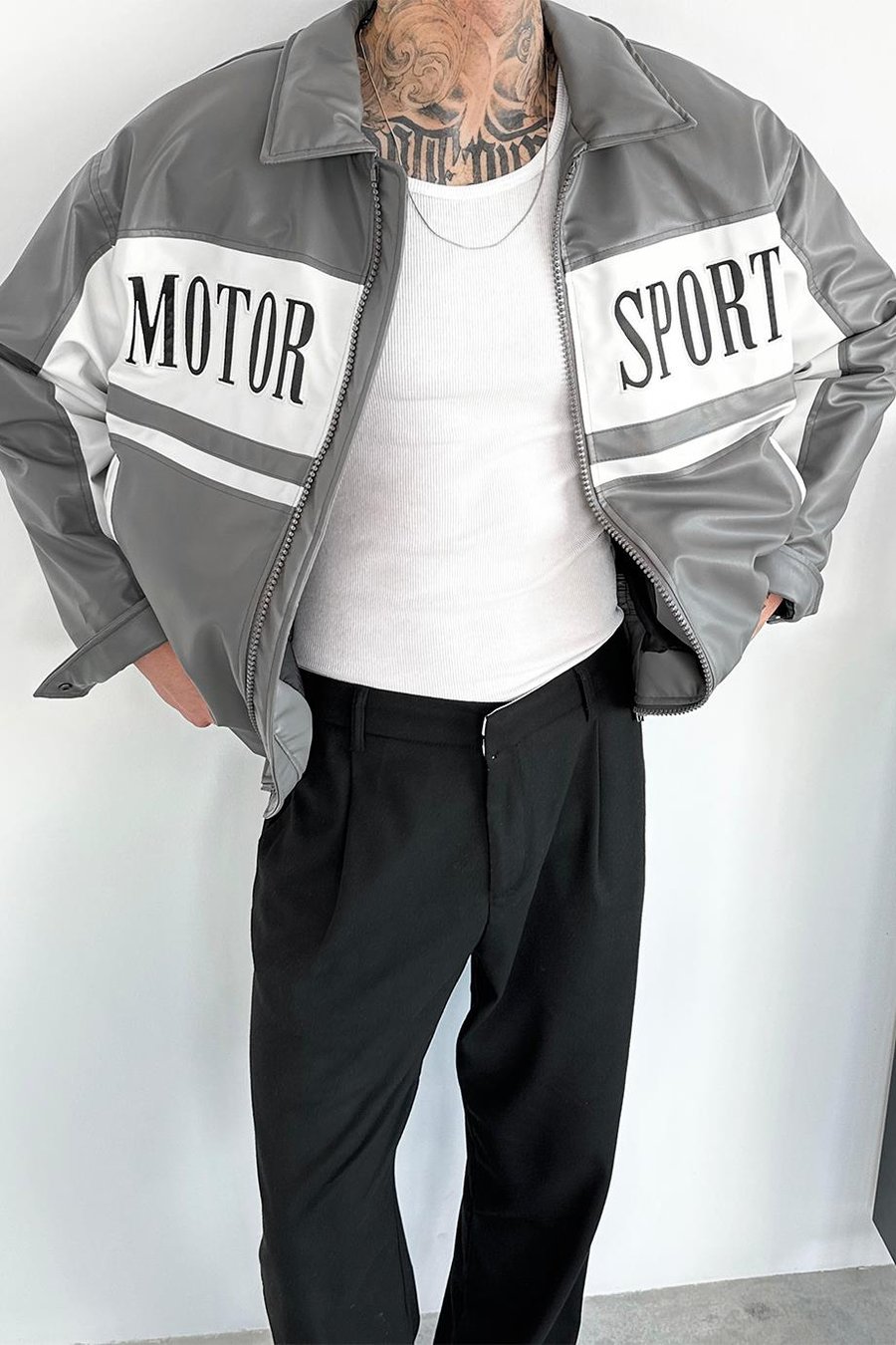 Açık Gri Motorsport Bomber Yarışçı Ceket