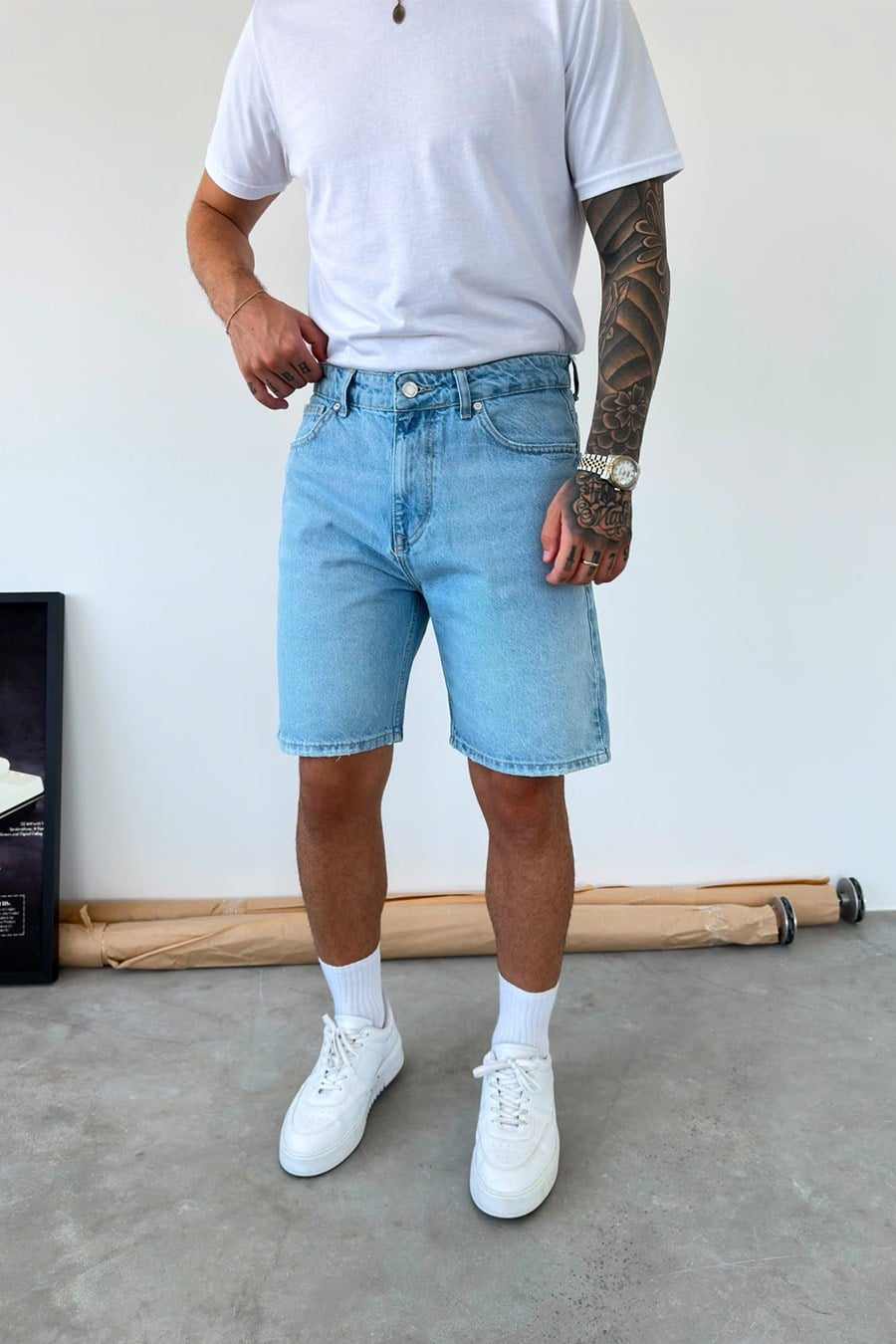Açık Mavi Basic Baggy Kot Şort