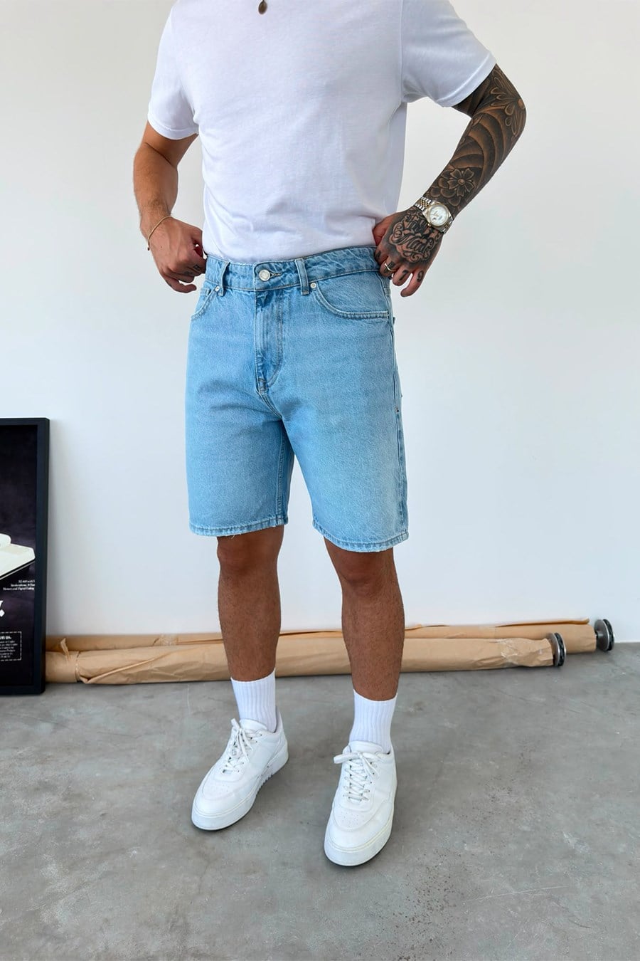Açık Mavi Basic Baggy Kot Şort