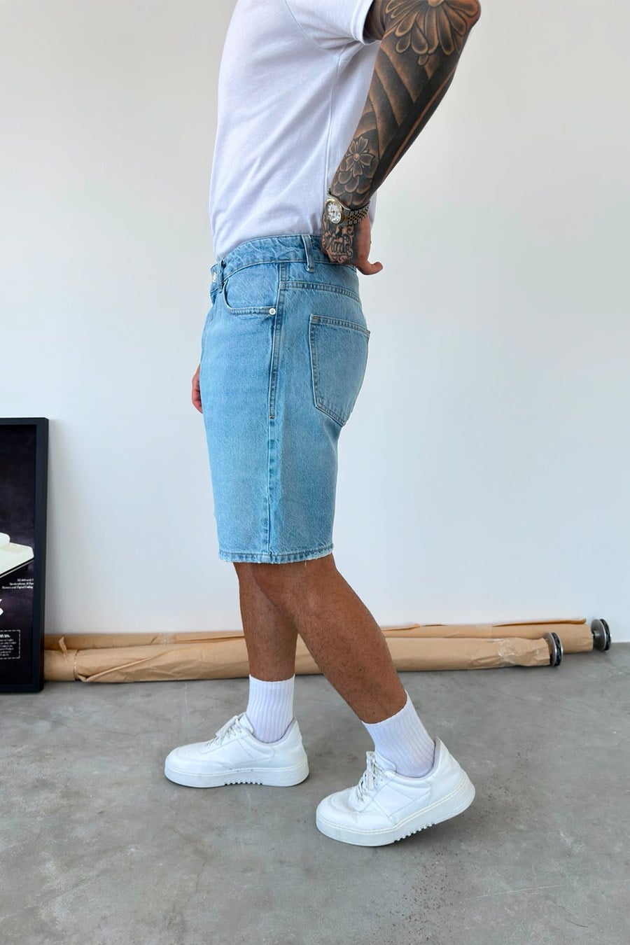 Açık Mavi Basic Baggy Kot Şort