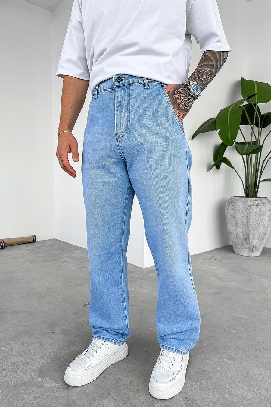 Açık Mavi Yan Cepli Basic Baggy Pantolon