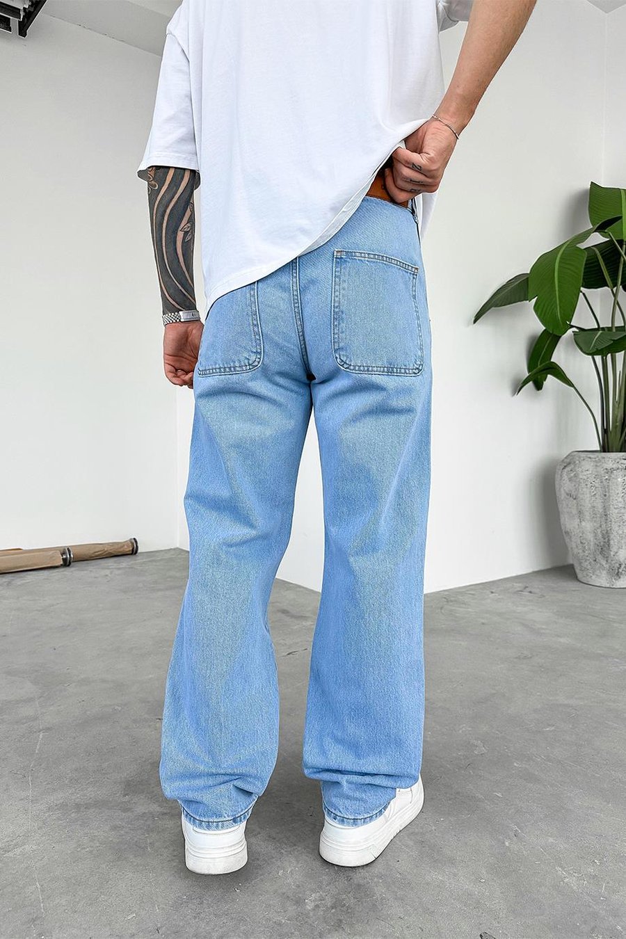 Açık Mavi Yan Cepli Basic Baggy Pantolon
