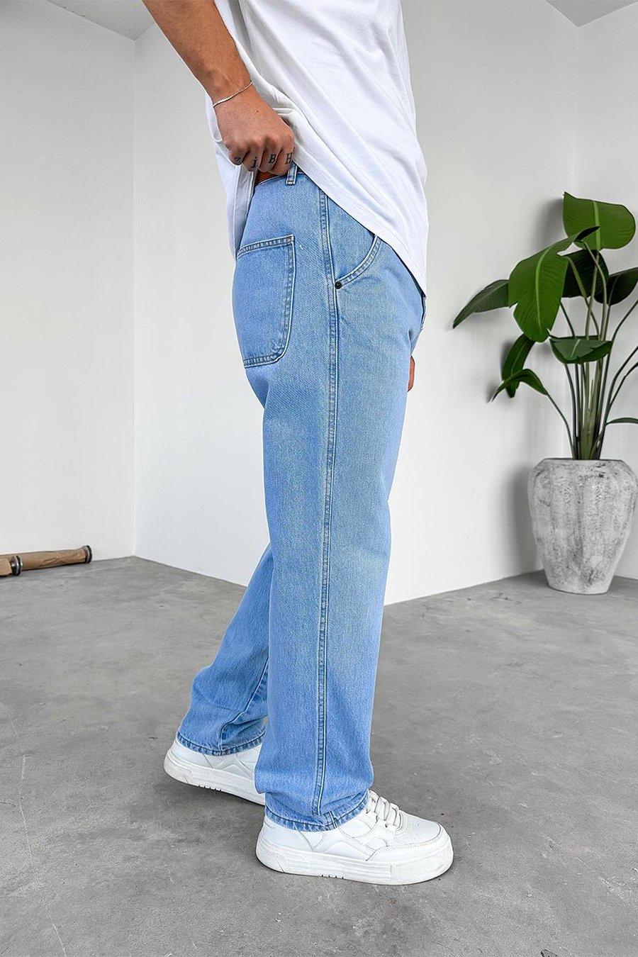 Açık Mavi Yan Cepli Basic Baggy Pantolon