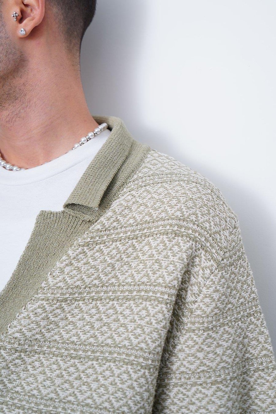 Açık Yeşil Etnik İnce Örme Triko CH Oversize Hırka