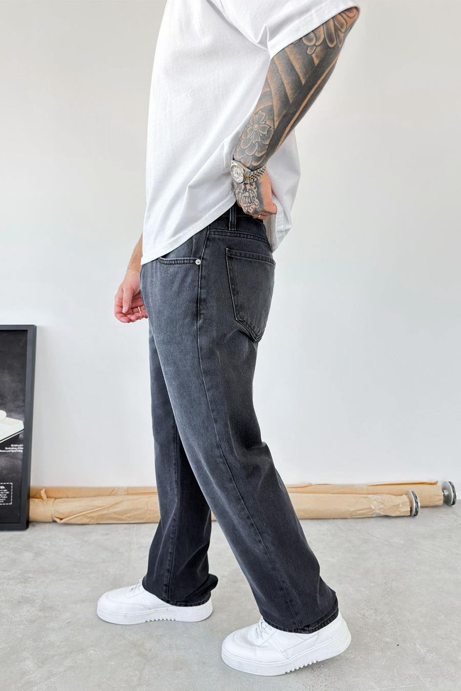 Antrasit Basic Baggy Pantolon