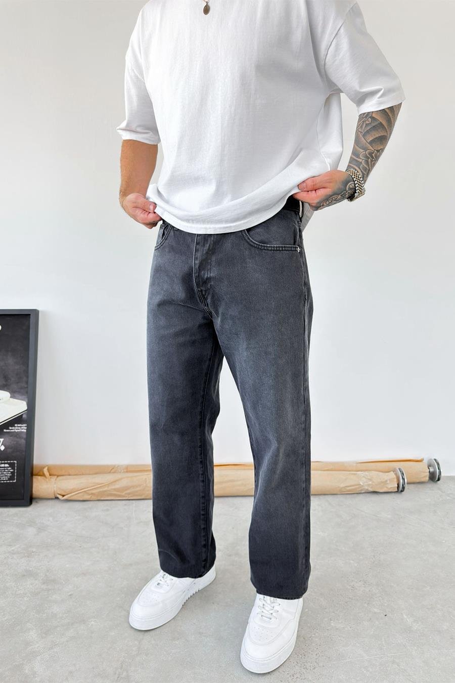 Antrasit Basic Baggy Pantolon