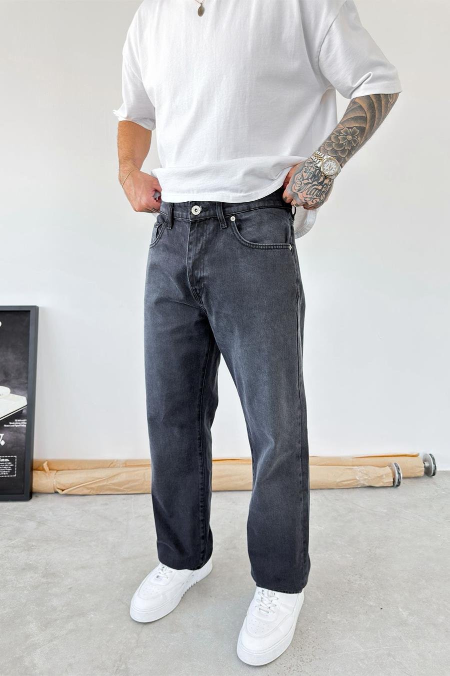 Antrasit Basic Baggy Pantolon