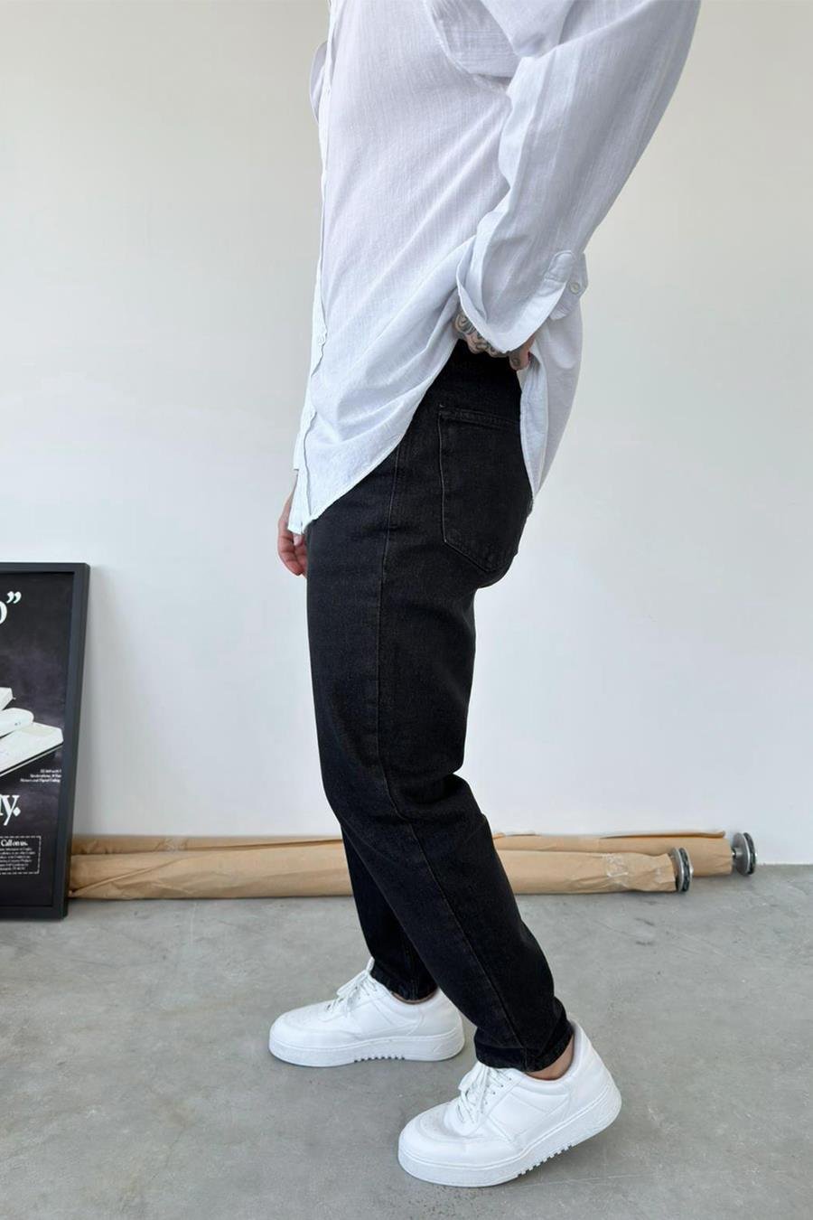 Antrasit Basic Boyfriend Pantolon