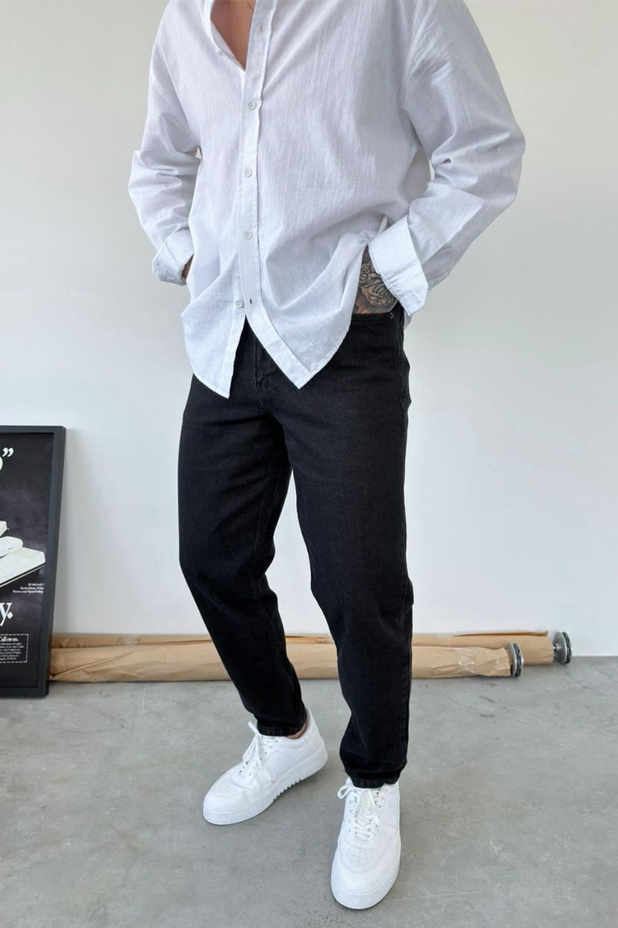 Antrasit Basic Boyfriend Pantolon
