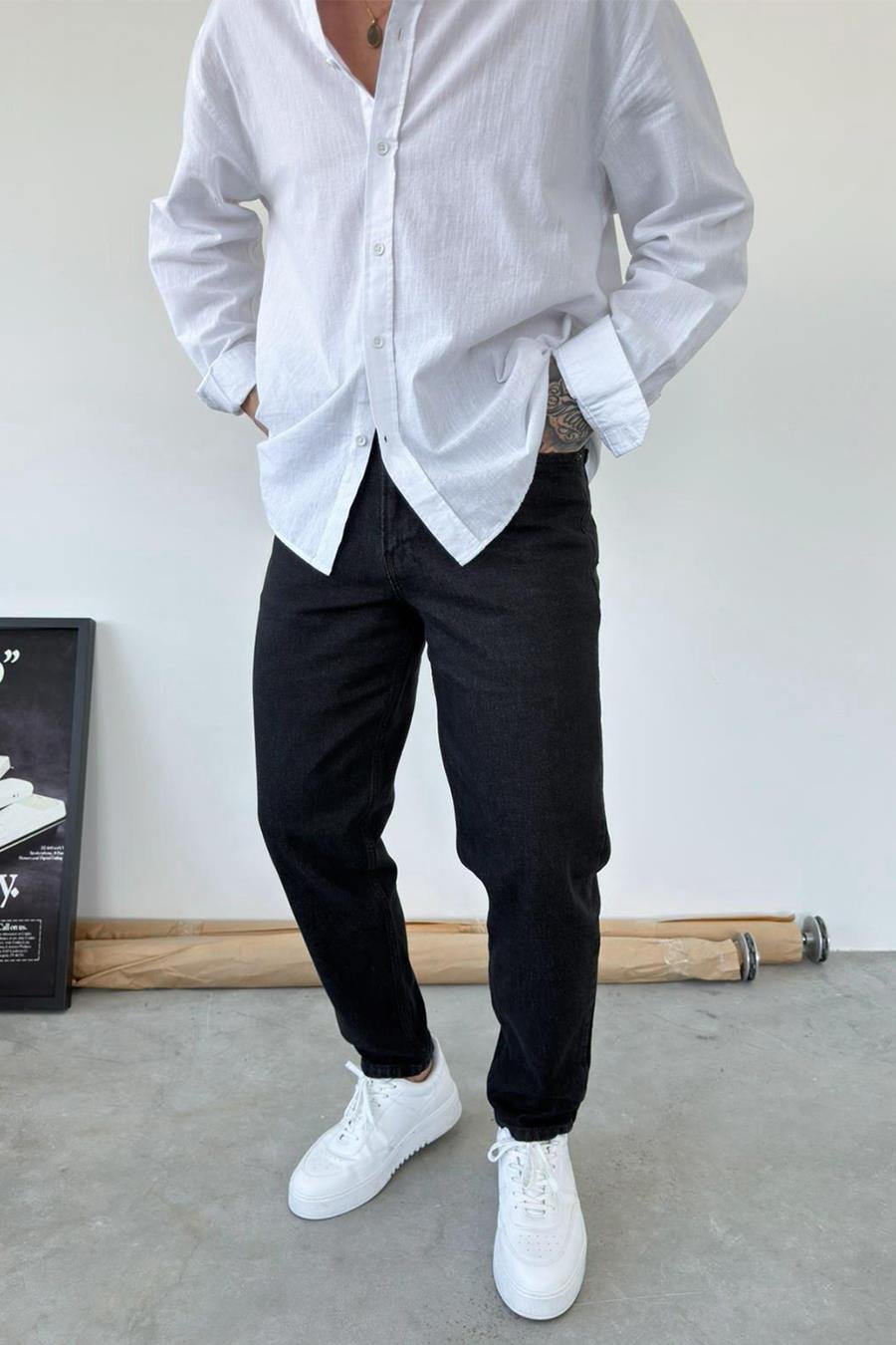 Antrasit Basic Boyfriend Pantolon